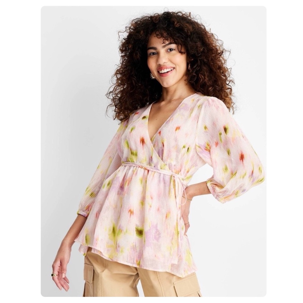 Future Collective Watercolor Floral Wrap Blouse
